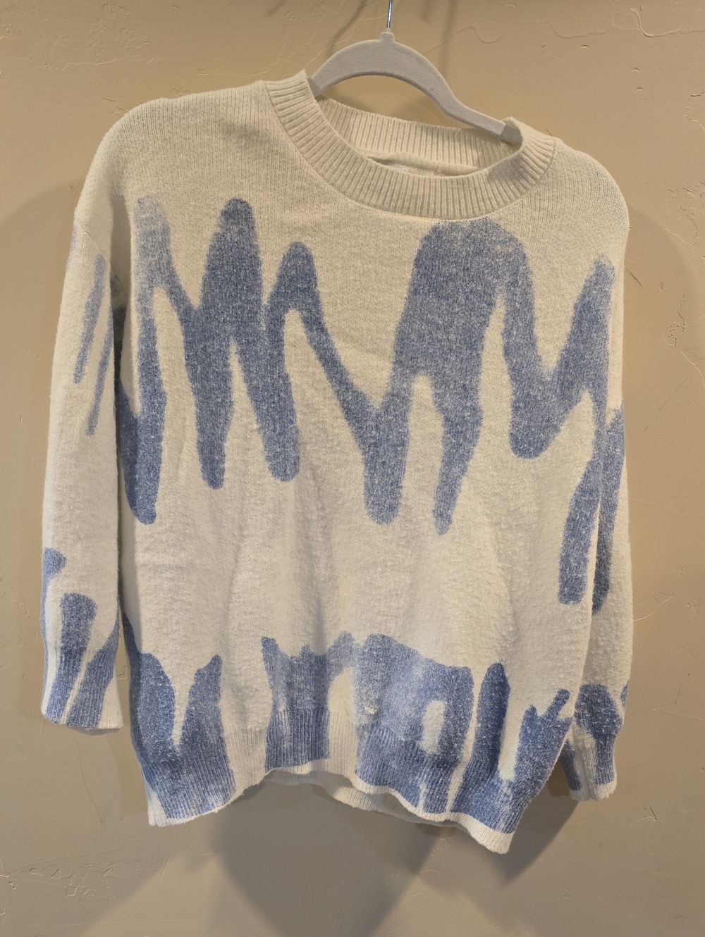 Princess Polly Cream Sweater with Light Blue Abstract Brushstrokes
